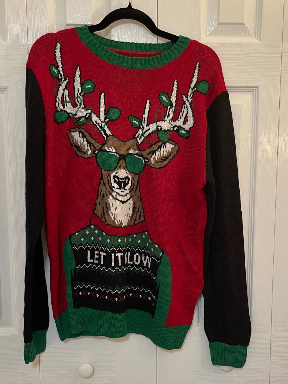Ugly Christmas Sweater Men's Red & Black Holiday Reindeer Sweater - Let It Glow